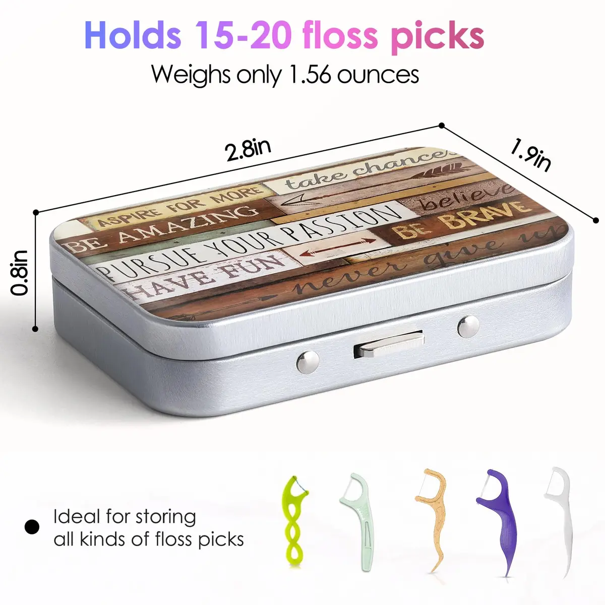 Gerkia Dental Floss Case Inspirational Quotes Pattern with Mirror | 7.1cm x 4.8cm x 2cm (2.8" x 1.9" x 0.8") - view 2