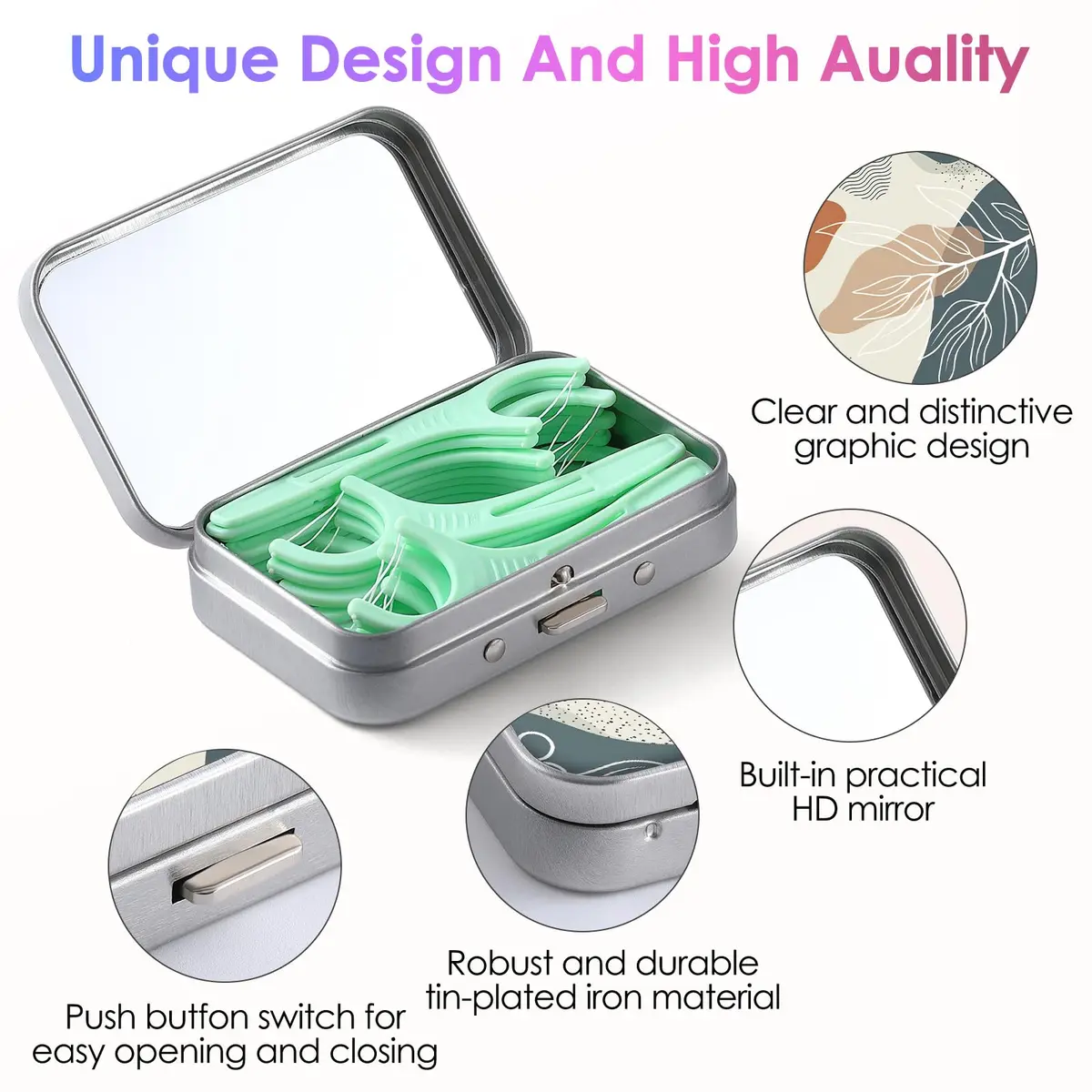 Gerkia Portable Dental Floss Case, Bohemian Leaf | Compact, Durable & Travel-Friendly - view 3