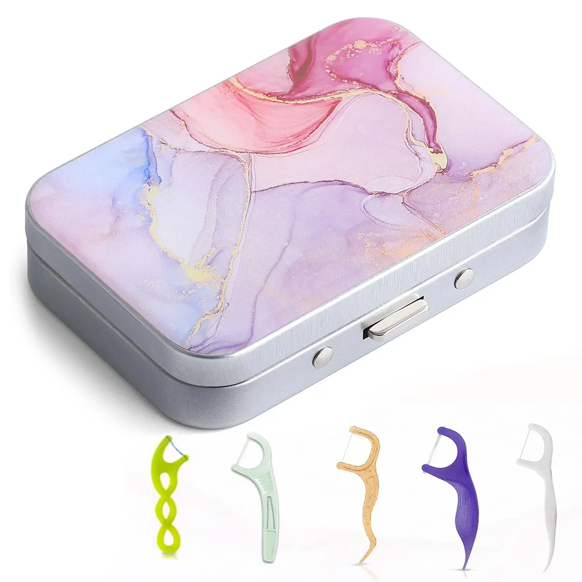 Gerkia Pink Marble Dental Floss Case with Mirror | Portable Travel Essentials - main product image