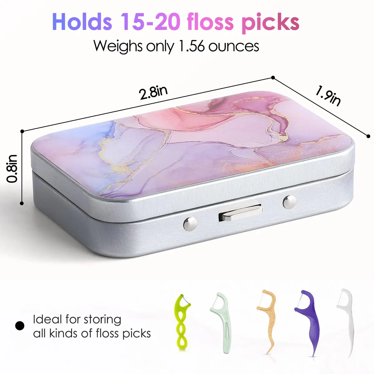 Gerkia Pink Marble Dental Floss Case with Mirror | Portable Travel Essentials - view 2