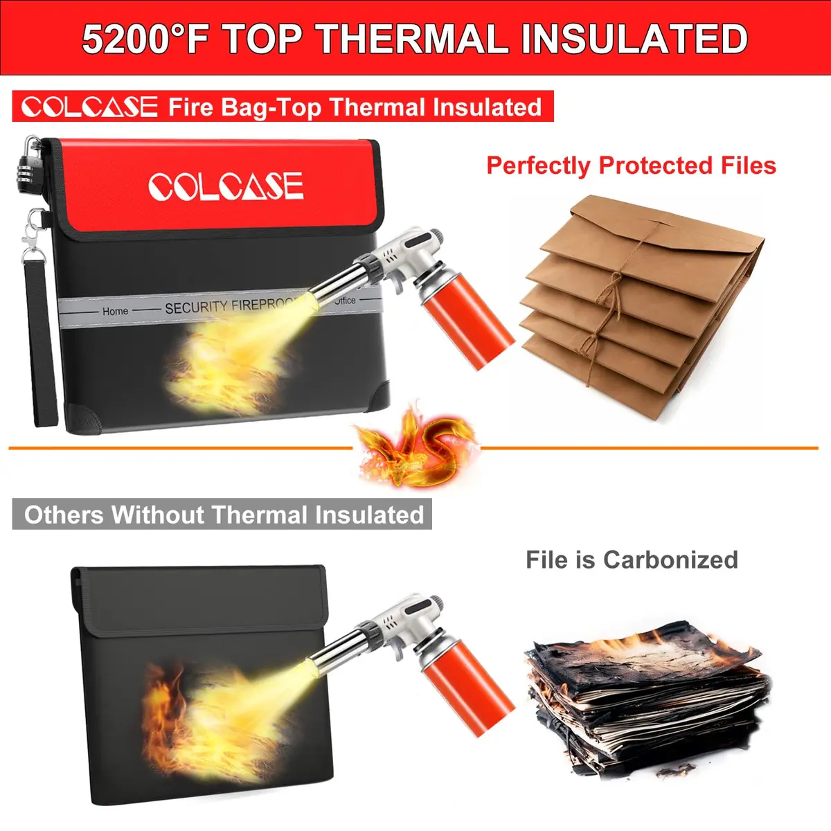 COLCASE Fireproof Document Bag 15 x 11 inches Silver | 5200℉ Heat Insulated Waterproof with Lock - view 6