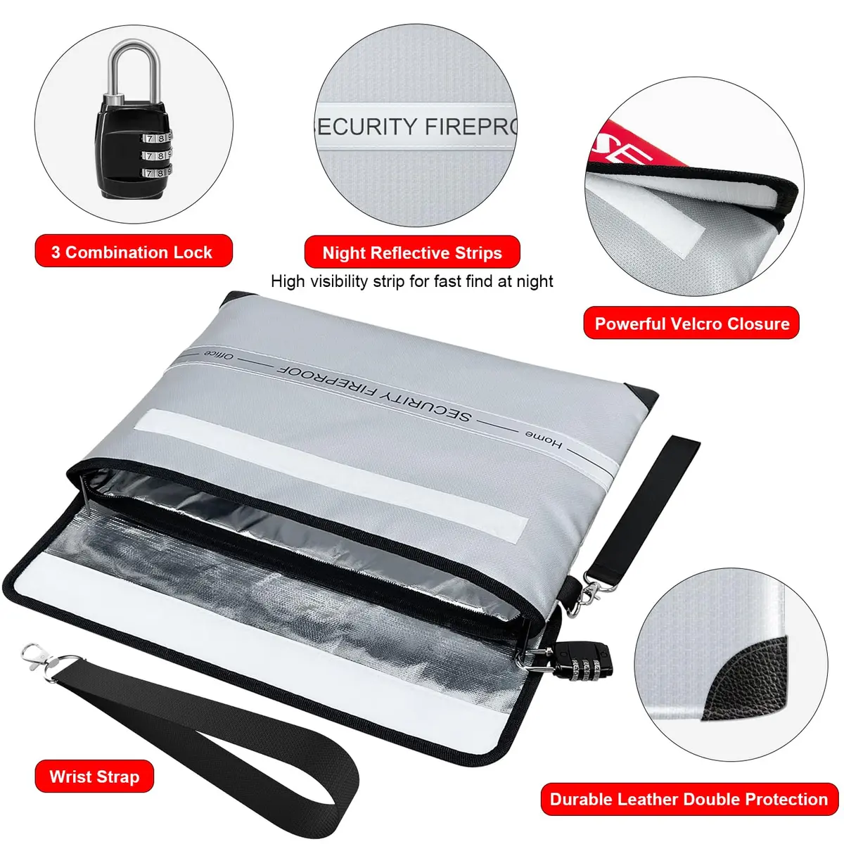 COLCASE Fireproof Document Bag 15 x 11 inches Silver | 5200℉ Heat Insulated Waterproof with Lock - view 3