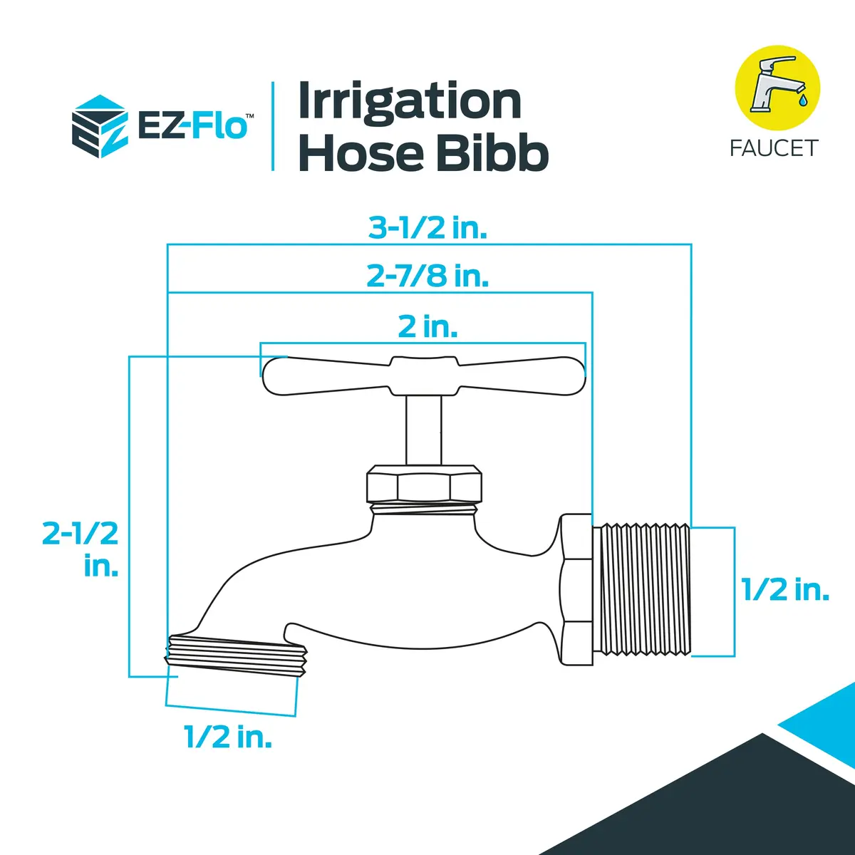 Eastman Irrigation Hose Bibb 1/2 Inch MIP x 1/2 Inch MHT Brass Garden Valve Pack of 2 | Heavy-Duty Outdoor Spigot - view 6