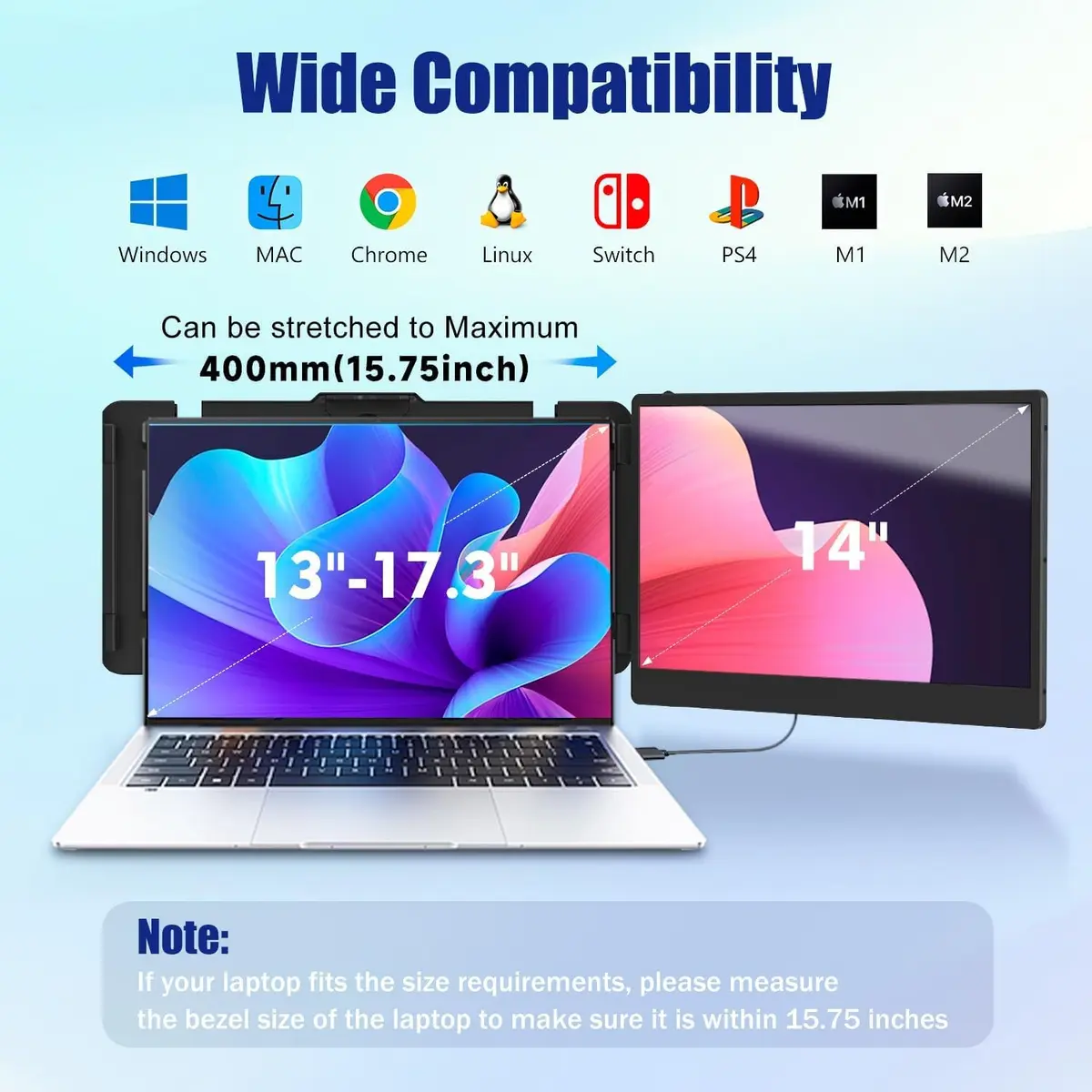KEFEYA 14" FHD IPS Laptop Monitor Extender | Portable Dual Screen for Windows/Mac/Android - view 2