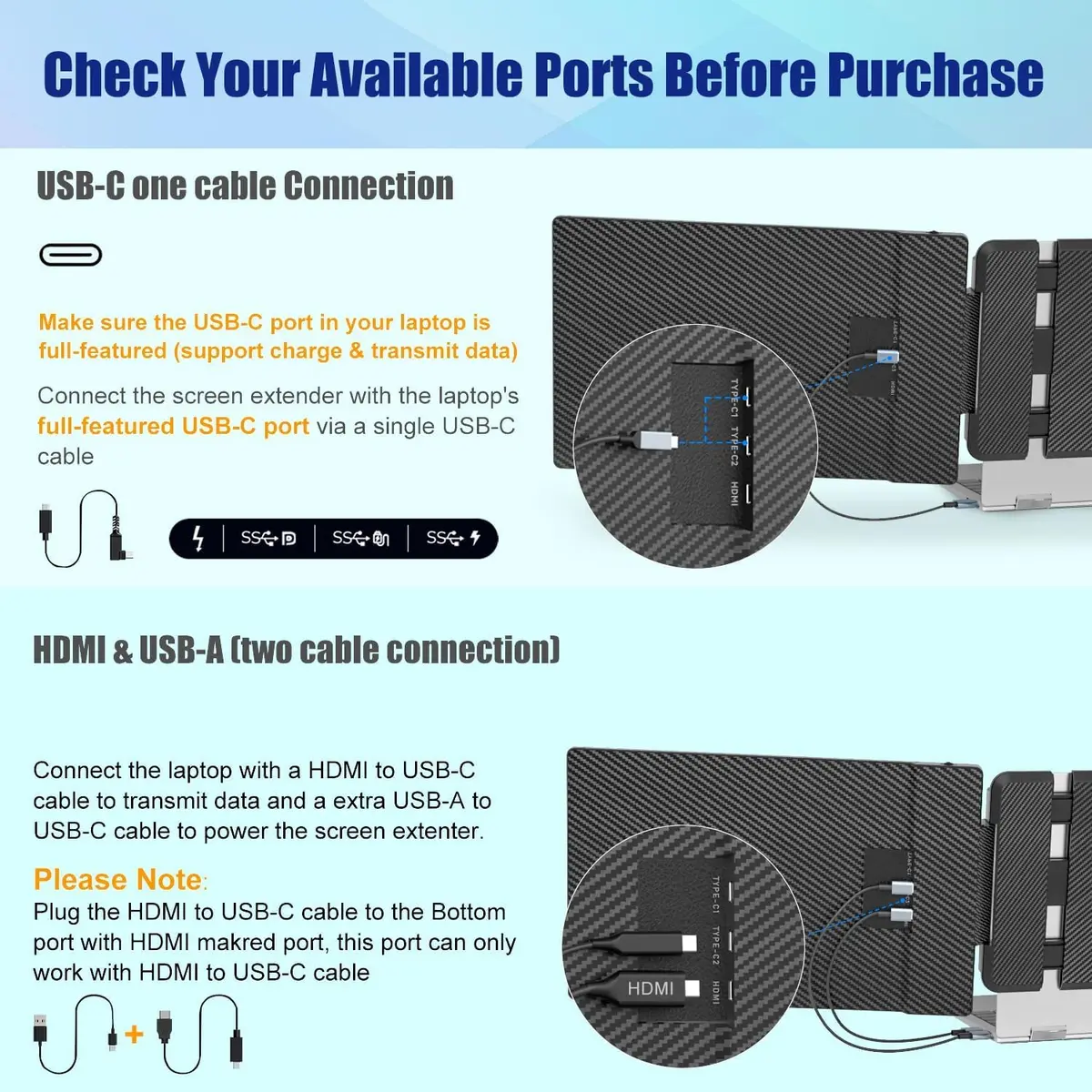 KEFEYA 14" FHD IPS Laptop Monitor Extender | Portable Dual Screen for Windows/Mac/Android - view 3