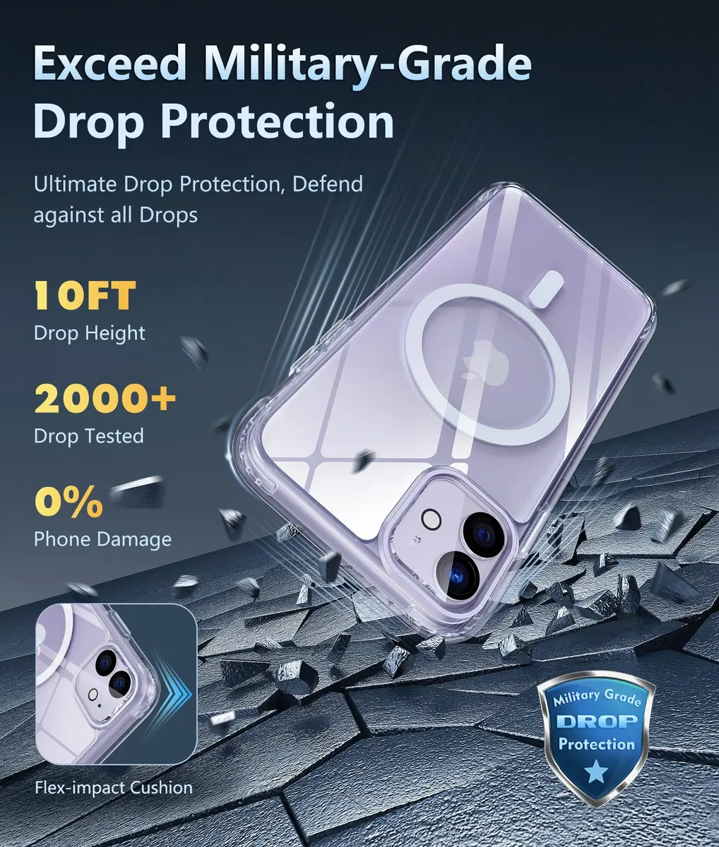 FNTCASE Clear Magnetic Case for iPhone 11/XR 6.1" | Magsafe Compatible, Anti-Yellowing, Military Grade Protection - view 4