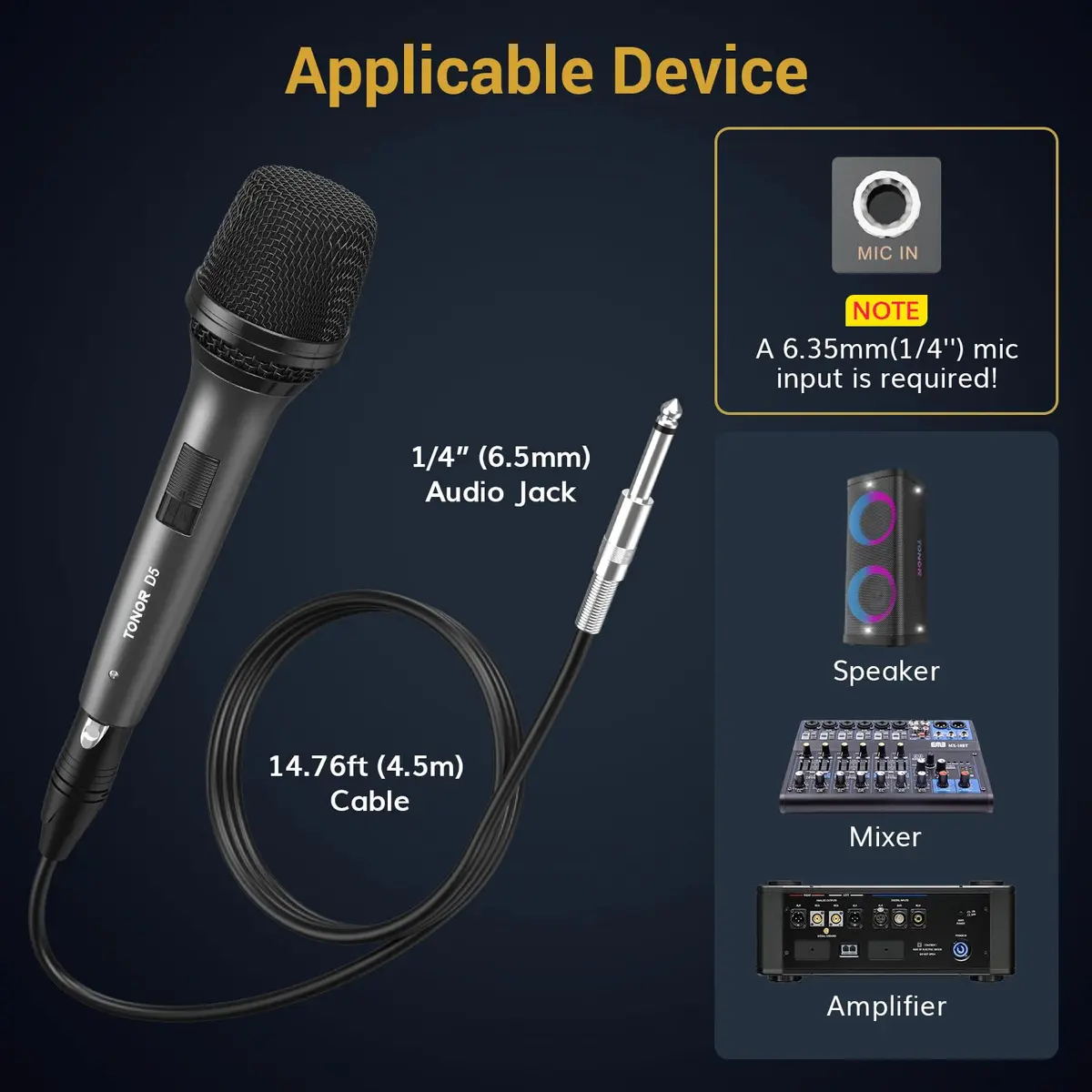 TONOR D5 Dynamic Vocal Microphone for Singing, Karaoke, Speech | Hypercardioid Pickup Pattern, 339g (0.75lb) - view 5