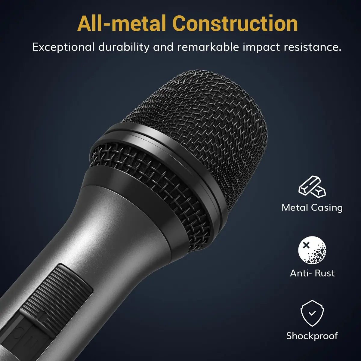 TONOR D5 Dynamic Vocal Microphone for Singing, Karaoke, Speech | Hypercardioid Pickup Pattern, 339g (0.75lb) - view 3