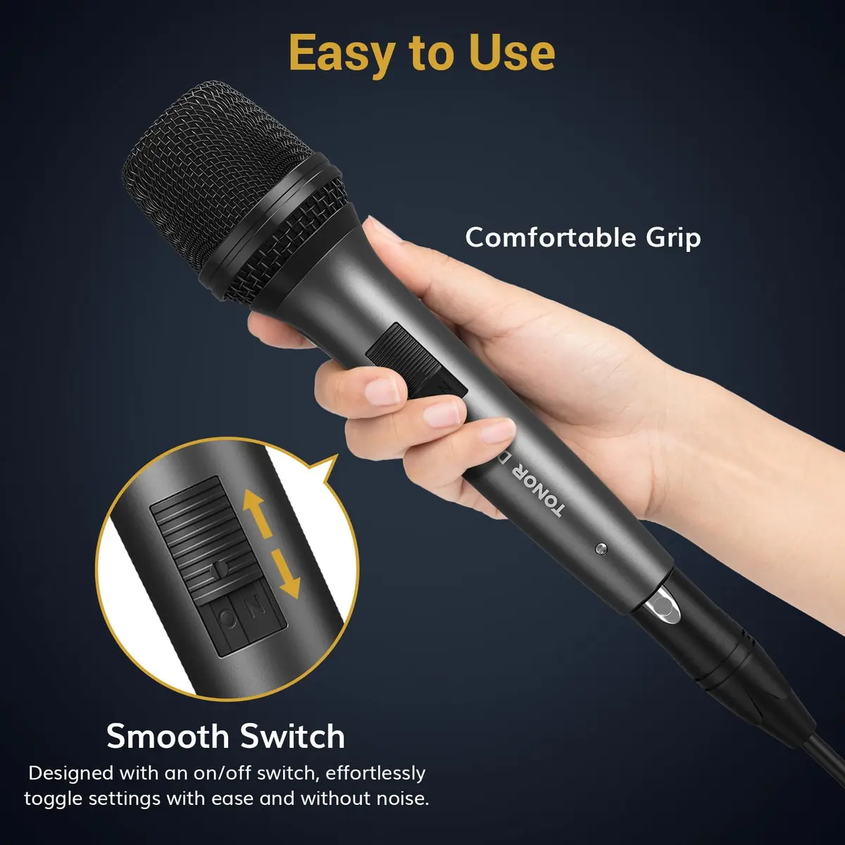 TONOR D5 Dynamic Vocal Microphone for Singing, Karaoke, Speech | Hypercardioid Pickup Pattern, 339g (0.75lb) - view 4