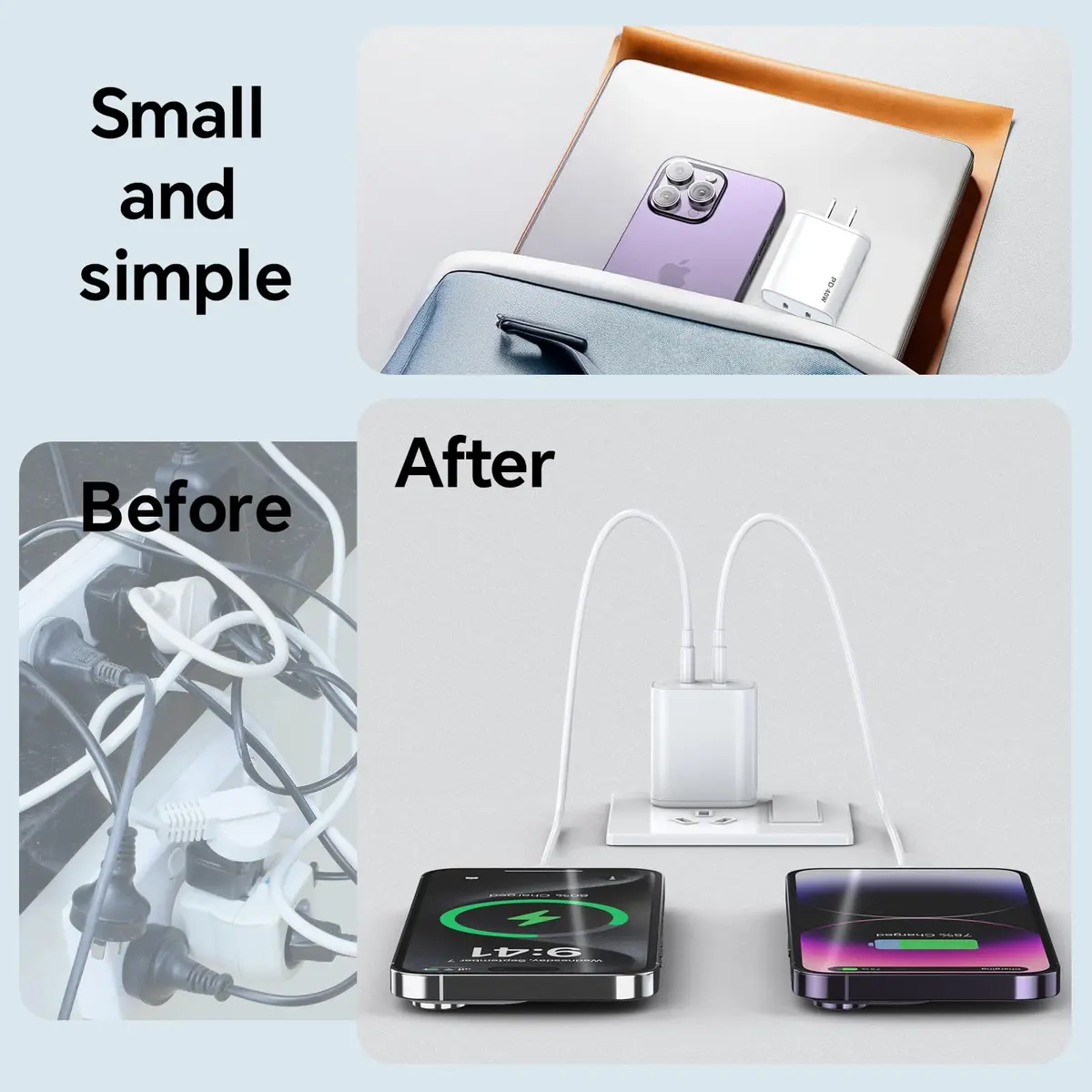iGENJUN USB C Charger Block 40W Dual Port | Fast Charging for iPhone, Galaxy, Pixel - view 3
