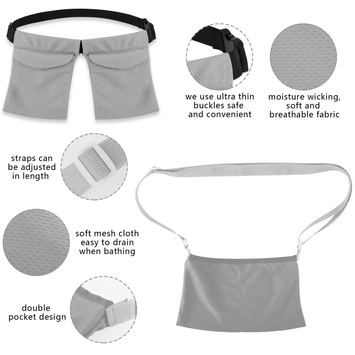 Thinp Mastectomy Drain Holder Shower Bag Grey 2-Pack | Post Surgery Recovery Supplies - view 3