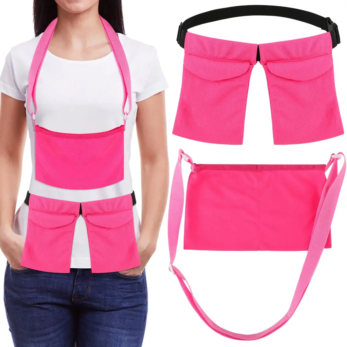 Thinp Mastectomy Drain Holder Shower Bag with Waist Belt & Neck Strap, Adjustable Recovery Supplies (2-Pack, Rose Red) - main product image