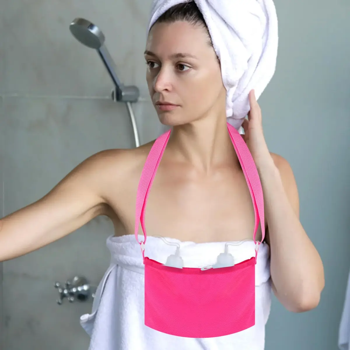 Thinp Mastectomy Drain Holder Shower Bag with Waist Belt & Neck Strap, Adjustable Recovery Supplies (2-Pack, Rose Red) - view 4