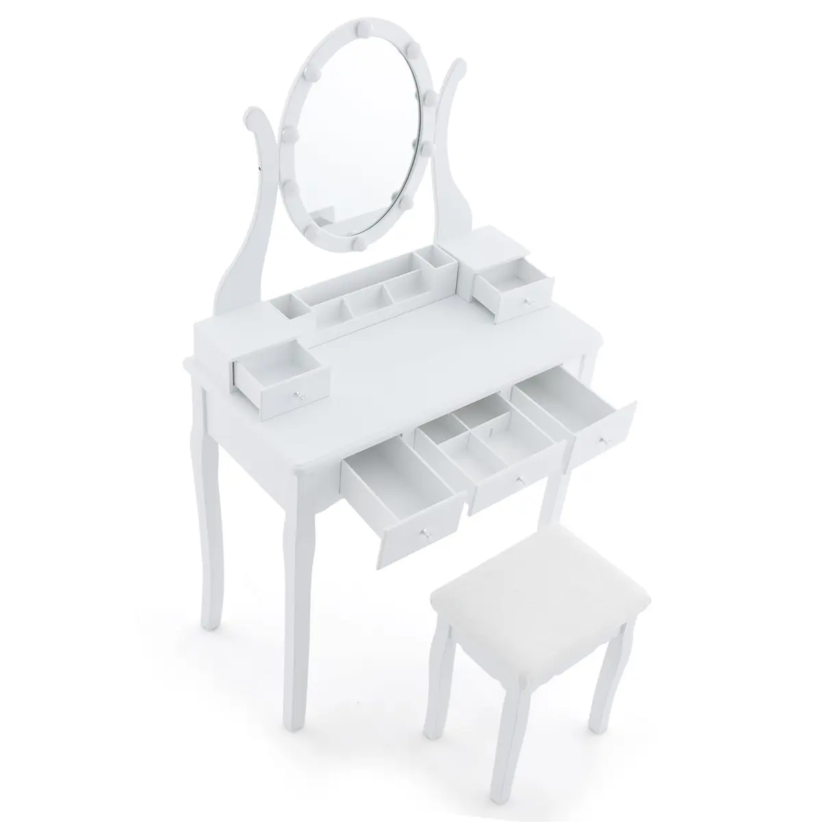 CHARMAID Makeup Vanity with Lighted Mirror, 10 LED Lights, 3-Color Modes, Adjustable Brightness, 5 Drawers, White & Cushioned Stool - view 8