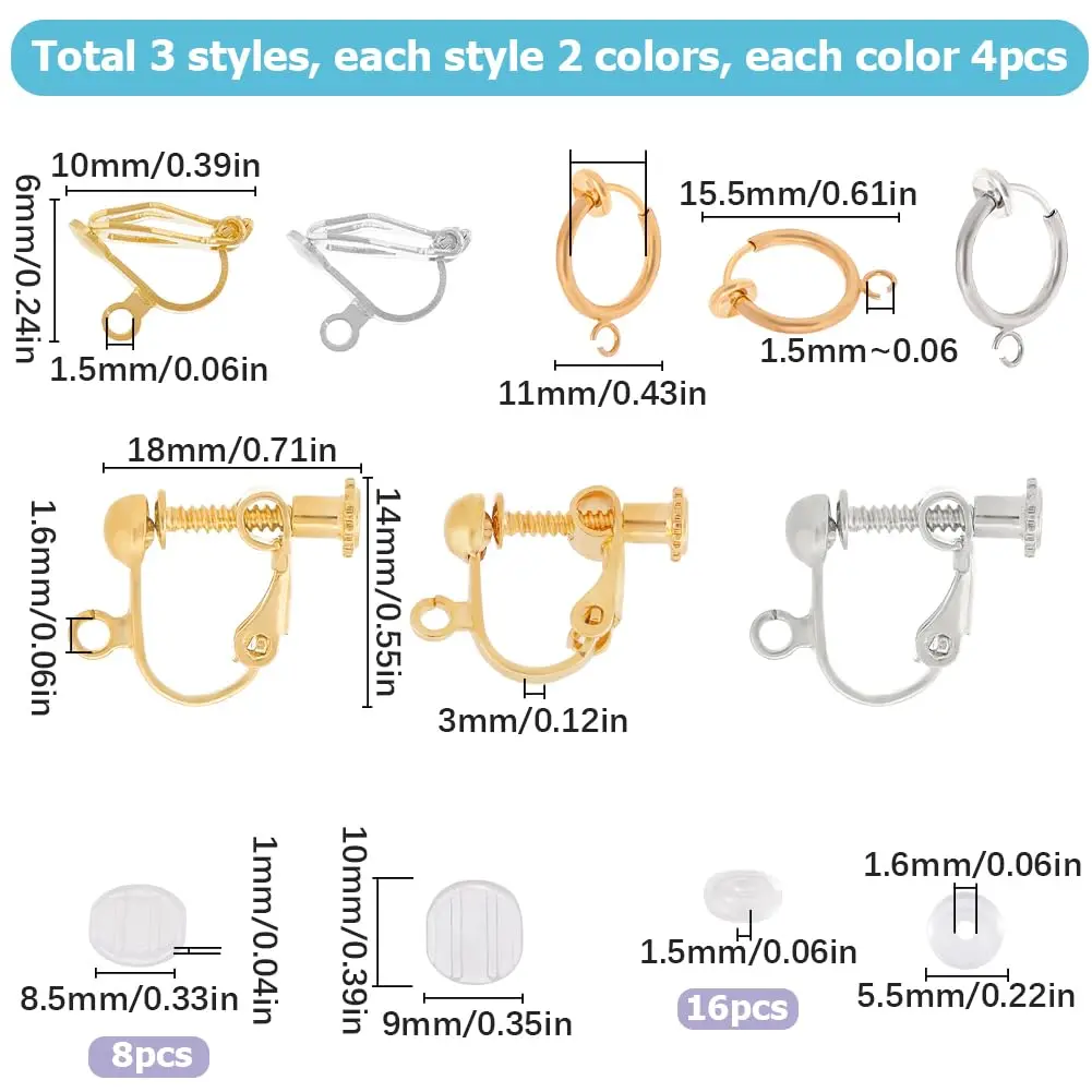 SUNNYCLUE Jewelry Finding Hypoallergenic Clip-On Earring Converters 48 pcs | Non-Pierced Earrings Components - view 2
