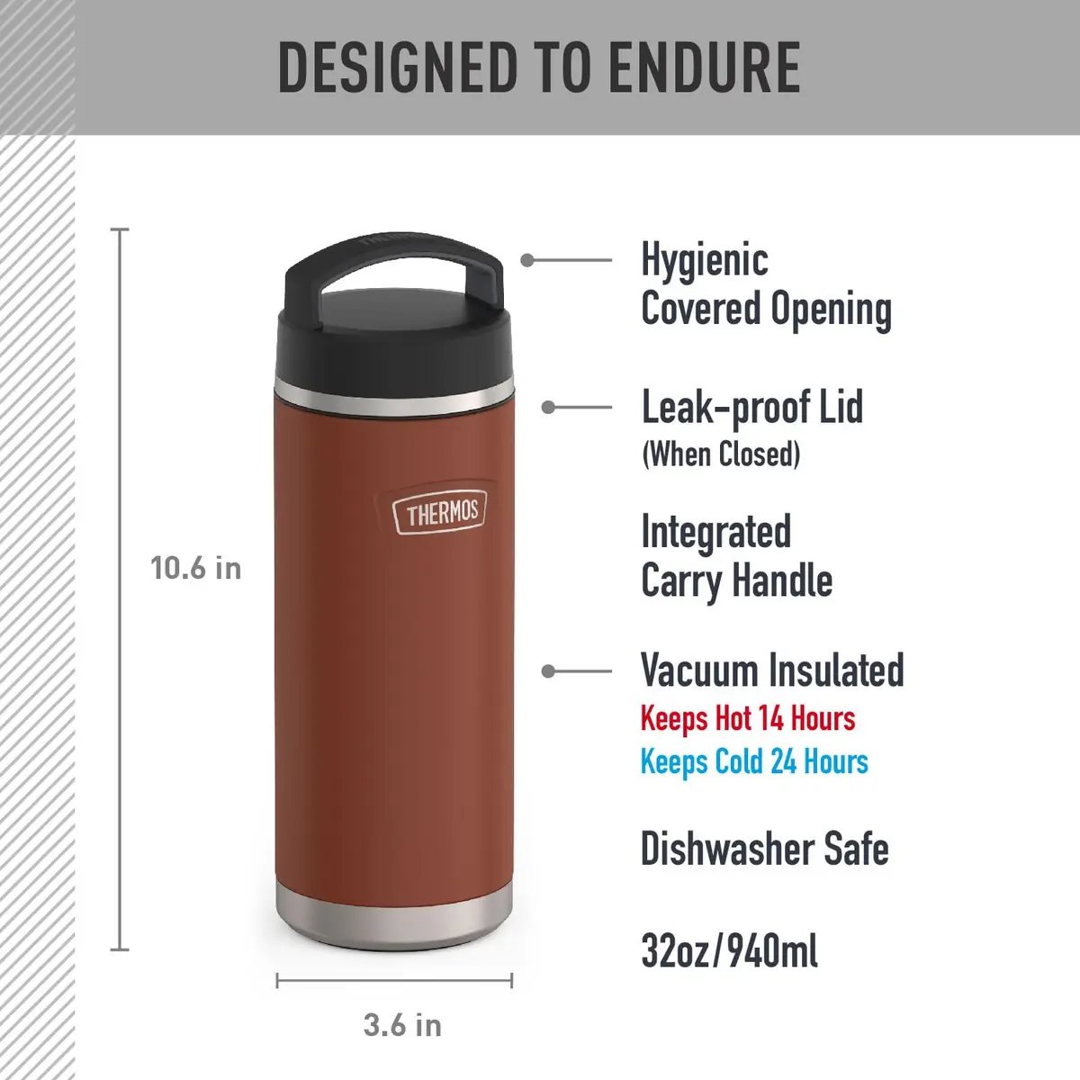THERMOS ICON SERIES 32oz Stainless Steel Water Bottle | Vacuum Insulated, Saddle - view 2