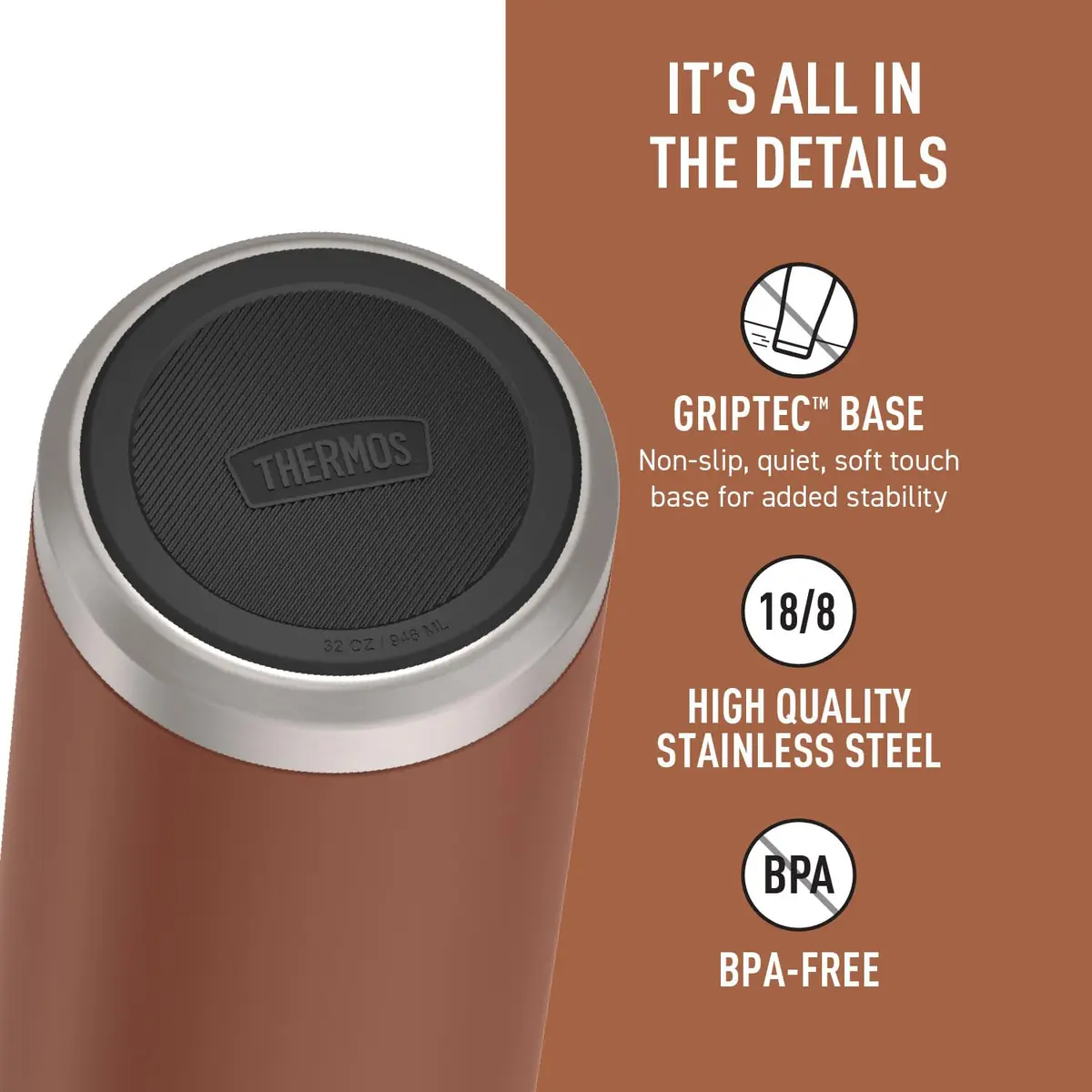 THERMOS ICON SERIES 32oz Stainless Steel Water Bottle | Vacuum Insulated, Saddle - view 4