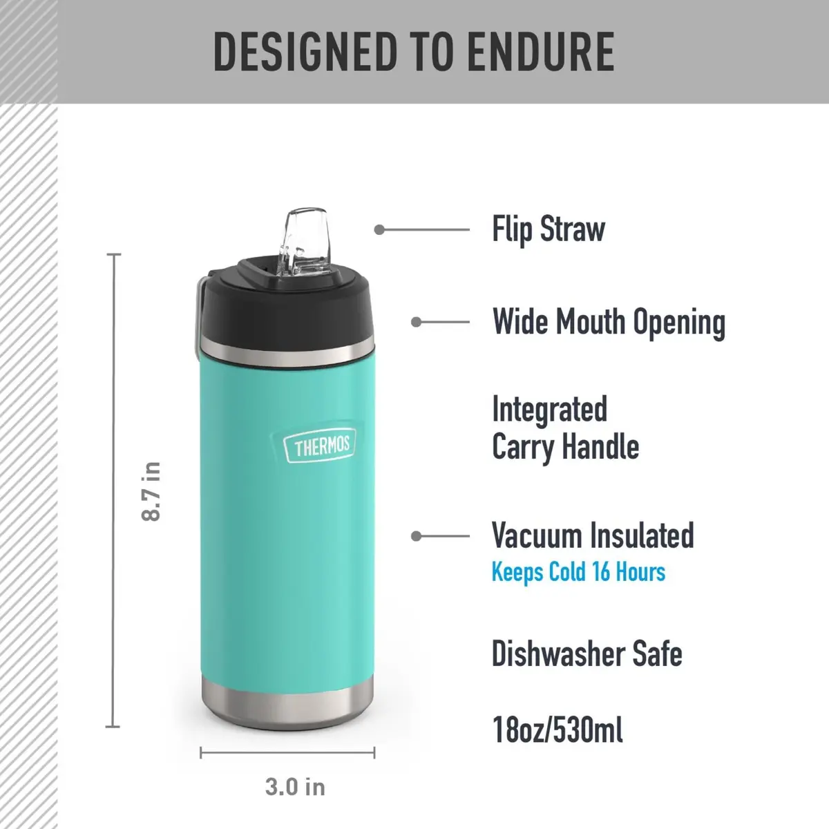 THERMOS ICON SERIES Insulated Water Bottle 18oz | Vacuum Stainless Steel, Cold 16H - view 2