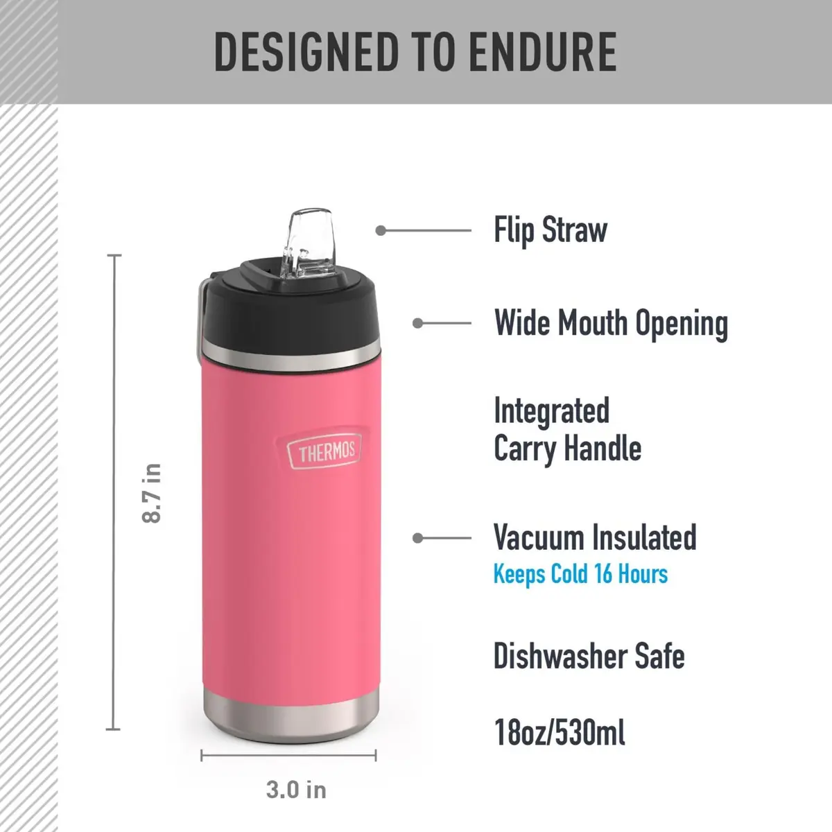 THERMOS ICON SERIES Insulated Water Bottle with Straw Lid 18oz | Keeps Drinks Cold 16H - view 2