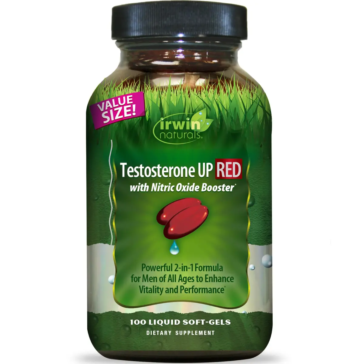 Irwin Naturals Testosterone UP RED with Nitric Oxide Booster | 100 Softgels for Male Vitality & Circulation Support - main product image