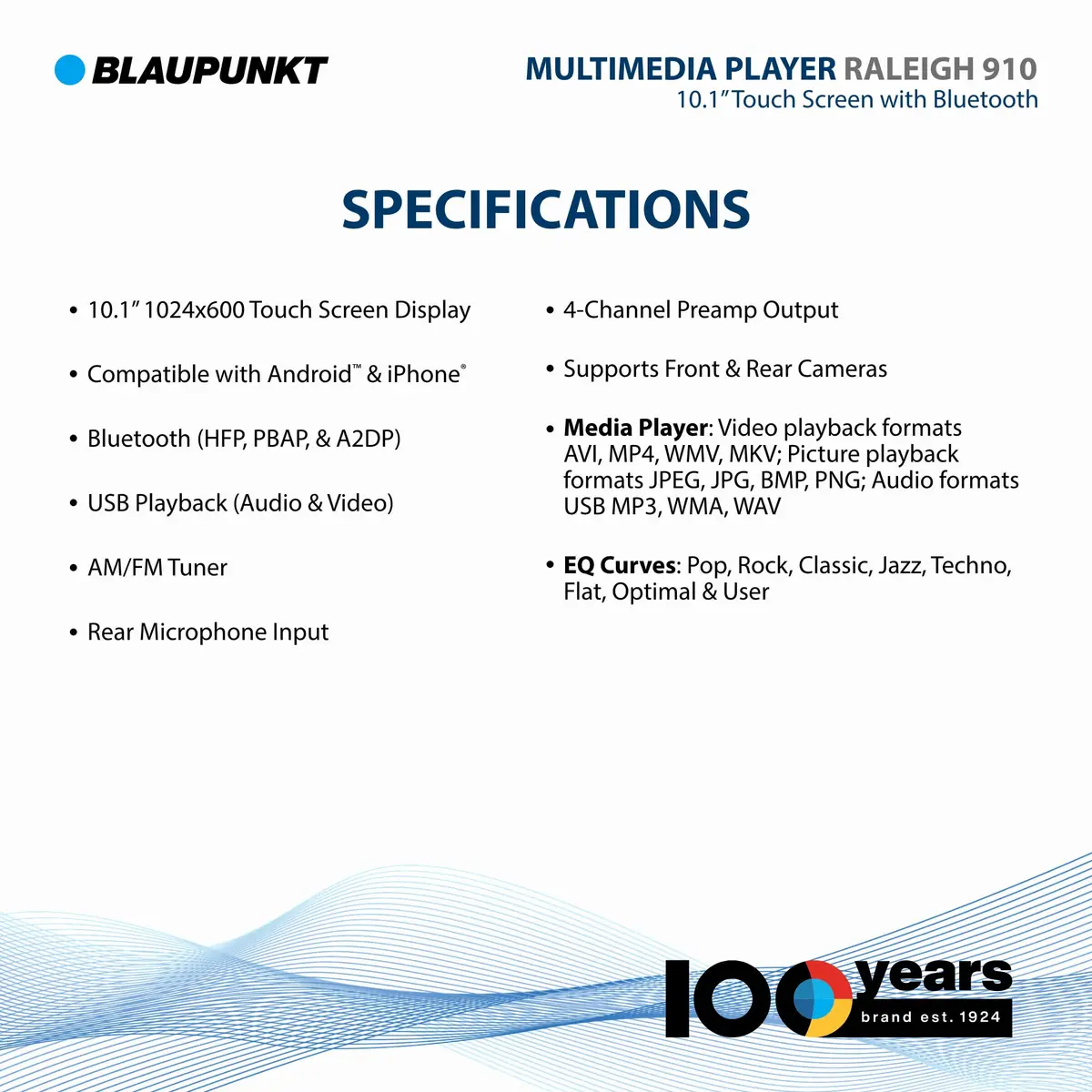 BLAUPUNKT Raleigh 910 10.1" Touch Screen Car Radio with Android Auto & Apple CarPlay | 1024 x 600 TFT Display, 13-Band EQ, Bluetooth - view 3