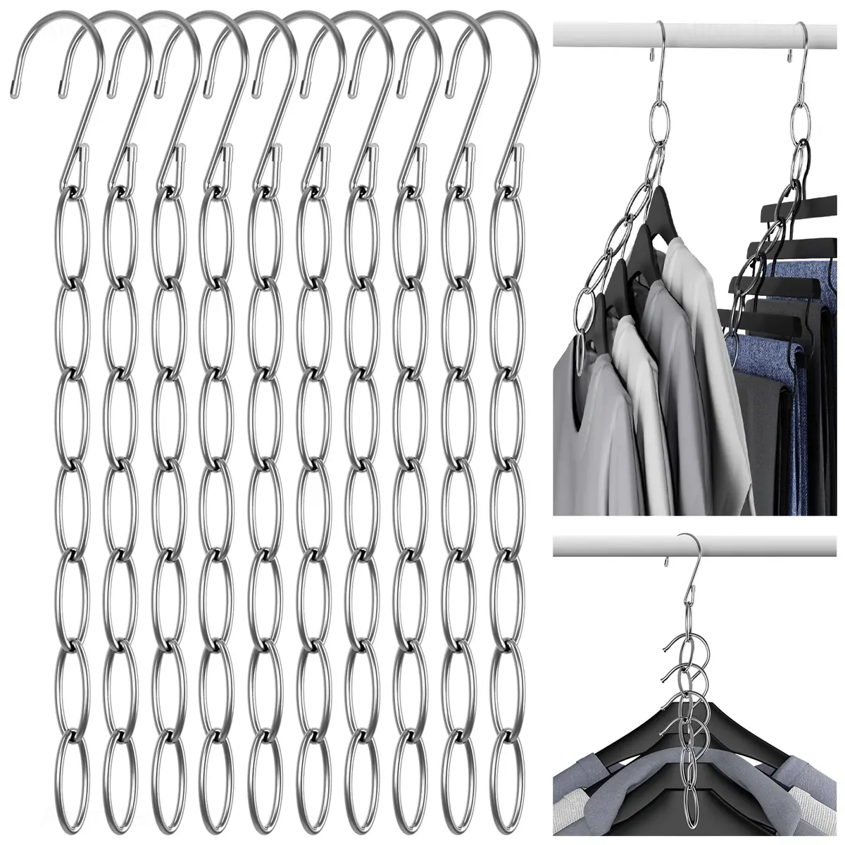 NiHome Space Saving Hangers 10-Pack | Metal Closet Organizer with Safety Cap, Space Saving & Durable - main product image