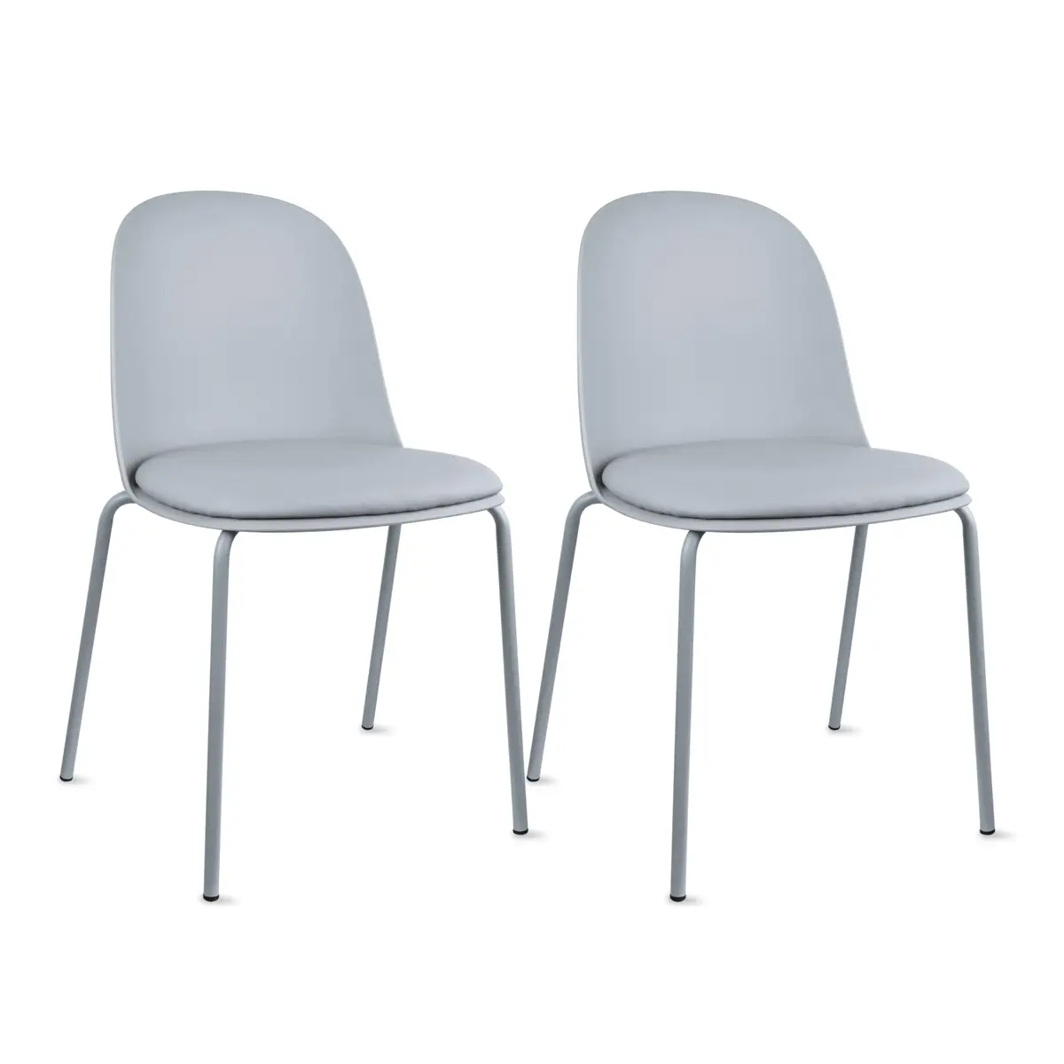 2xhome Modern Stackable Armless Dining Chairs | Plastic Shell Seat with PU Leather Cushion, Gray - main product image