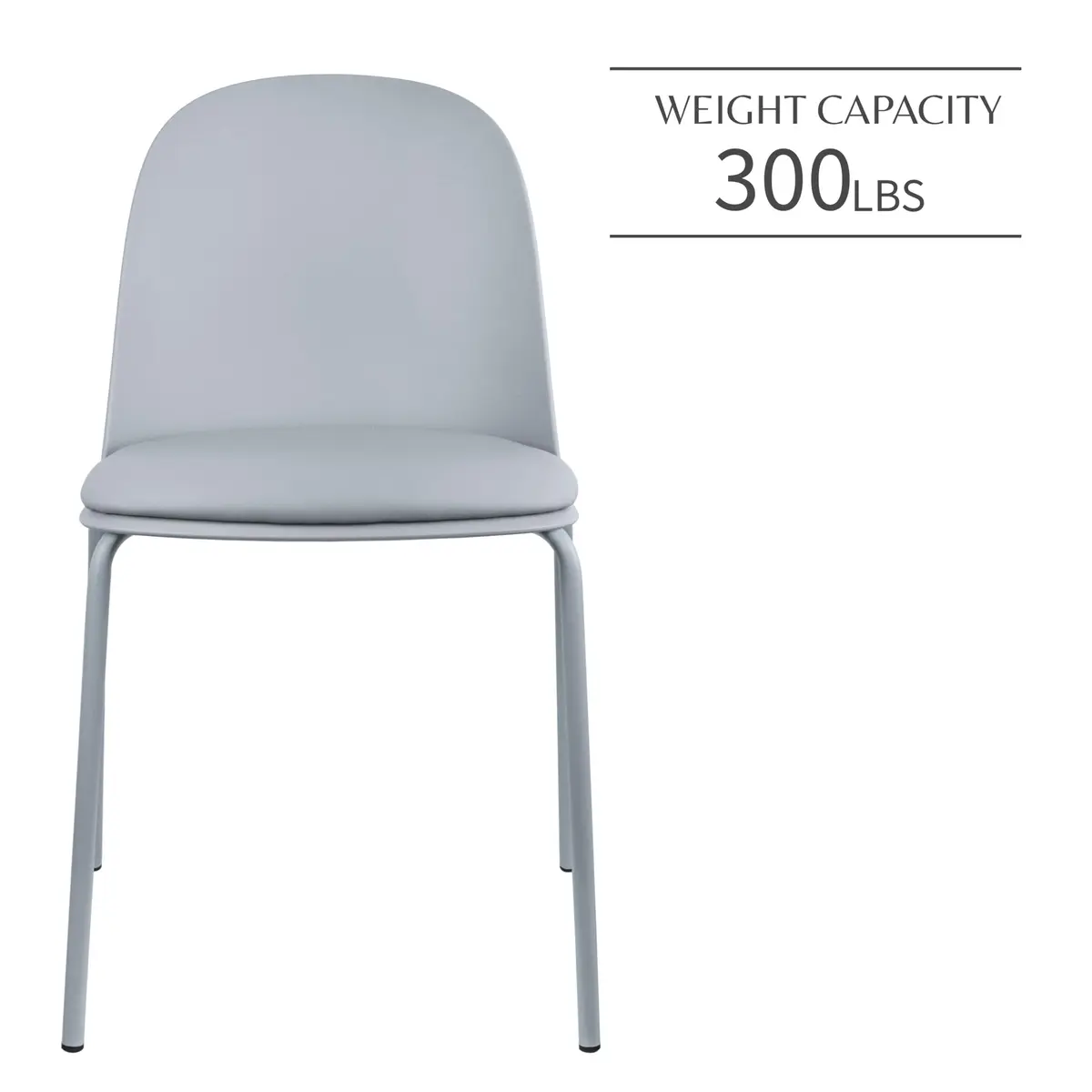 2xhome Modern Stackable Armless Dining Chairs | Plastic Shell Seat with PU Leather Cushion, Gray - view 4