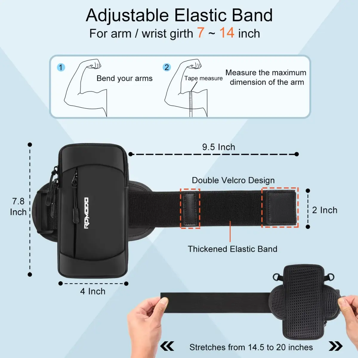 RDMODO Running Armband Phone Holder with Crossbody Strap, 19cm (7.5 Inch) Black | Universal Fit for Most Phones - view 5