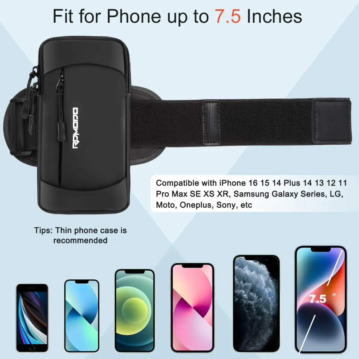 RDMODO Running Armband Phone Holder with Crossbody Strap, 19cm (7.5 Inch) Black | Universal Fit for Most Phones - view 3