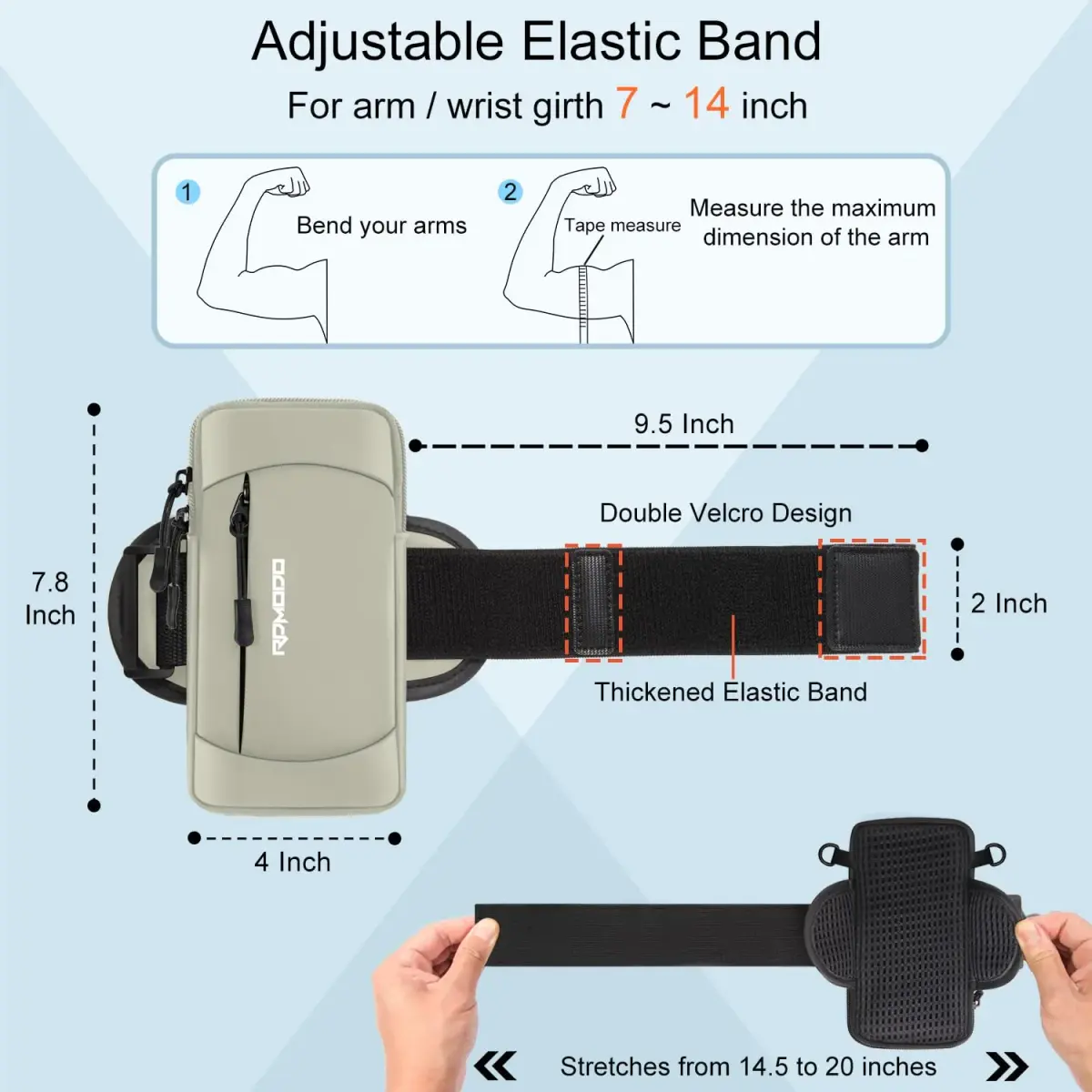 RDMODO Universal Phone Armband & Crossbody Bag 7.5 inch (19cm) Khaki | Water Resistant & Lightweight for Running - view 5