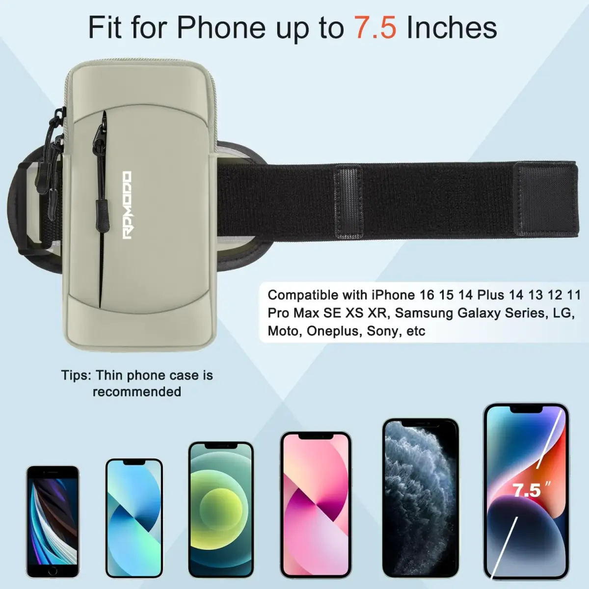 RDMODO Universal Phone Armband & Crossbody Bag 7.5 inch (19cm) Khaki | Water Resistant & Lightweight for Running - view 3