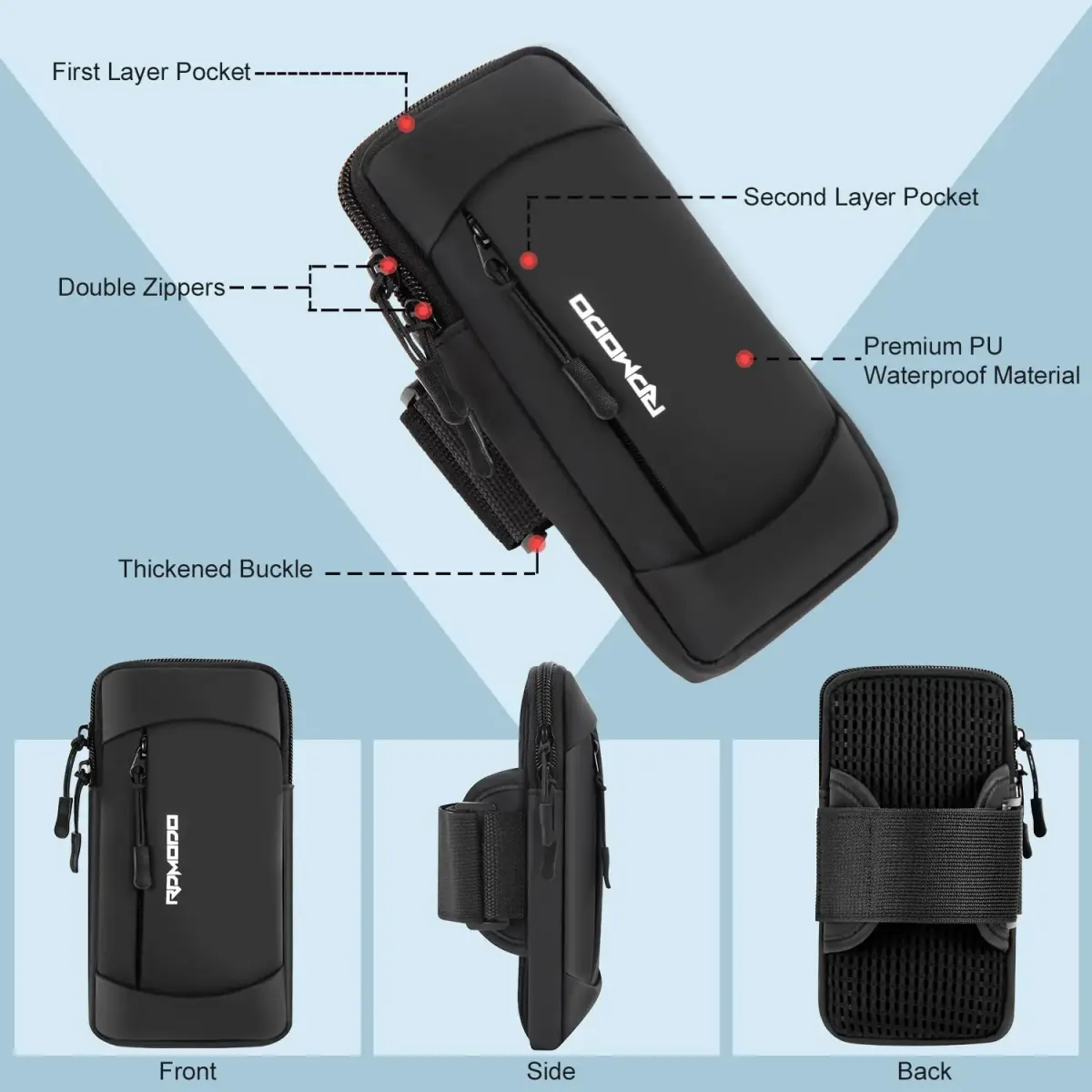 RDMODO Universal Cell Phone Armband for Running, Fits Phones Up to 7.5" (Black) | Large Capacity Water Resistant Pouch - view 2