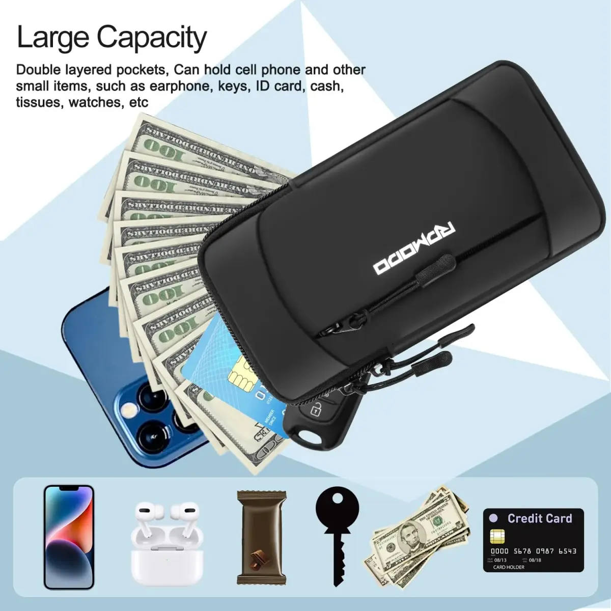 RDMODO Universal Cell Phone Armband for Running, Fits Phones Up to 7.5" (Black) | Large Capacity Water Resistant Pouch - view 4