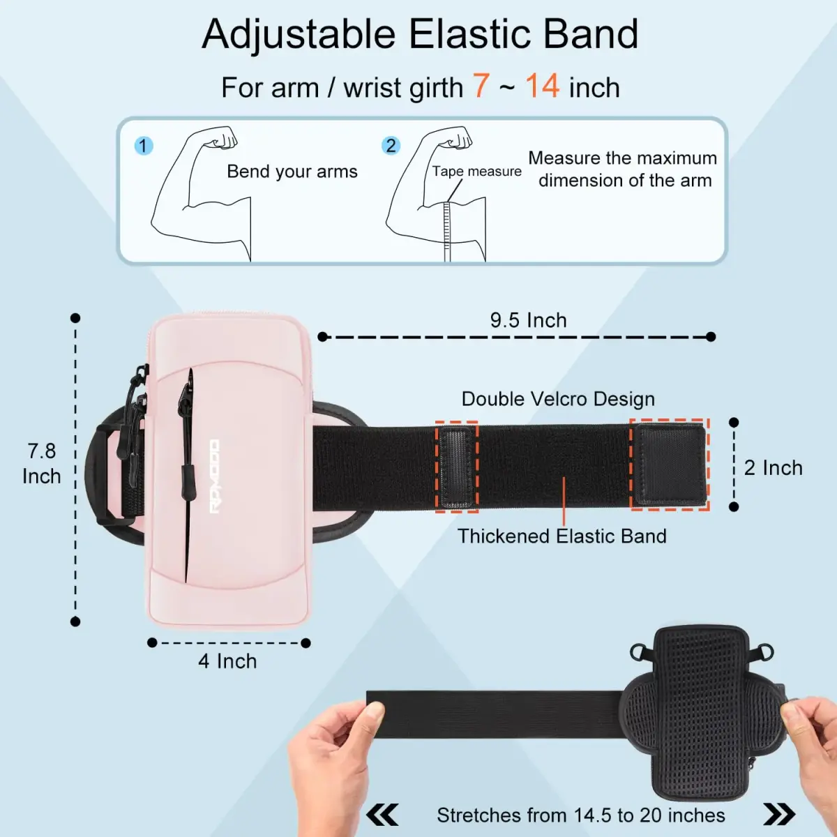 RDMODO Arm Phone Holder & Crossbody Bag 2-in-1 Pink 19cm (7.5 Inch) | Universal Running Pouch for Phones up to 7.5 Inches - view 5