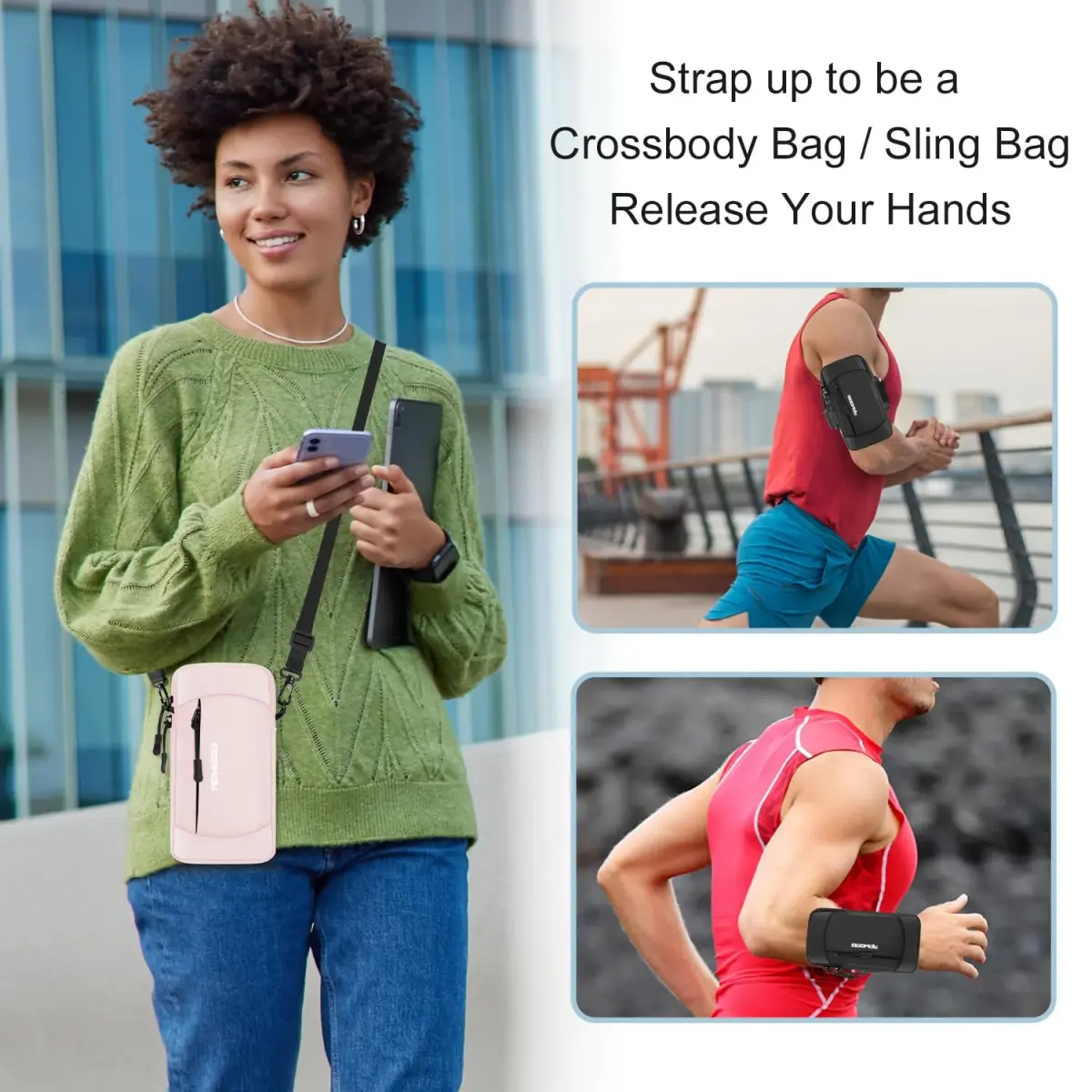 RDMODO Arm Phone Holder & Crossbody Bag 2-in-1 Pink 19cm (7.5 Inch) | Universal Running Pouch for Phones up to 7.5 Inches - view 6