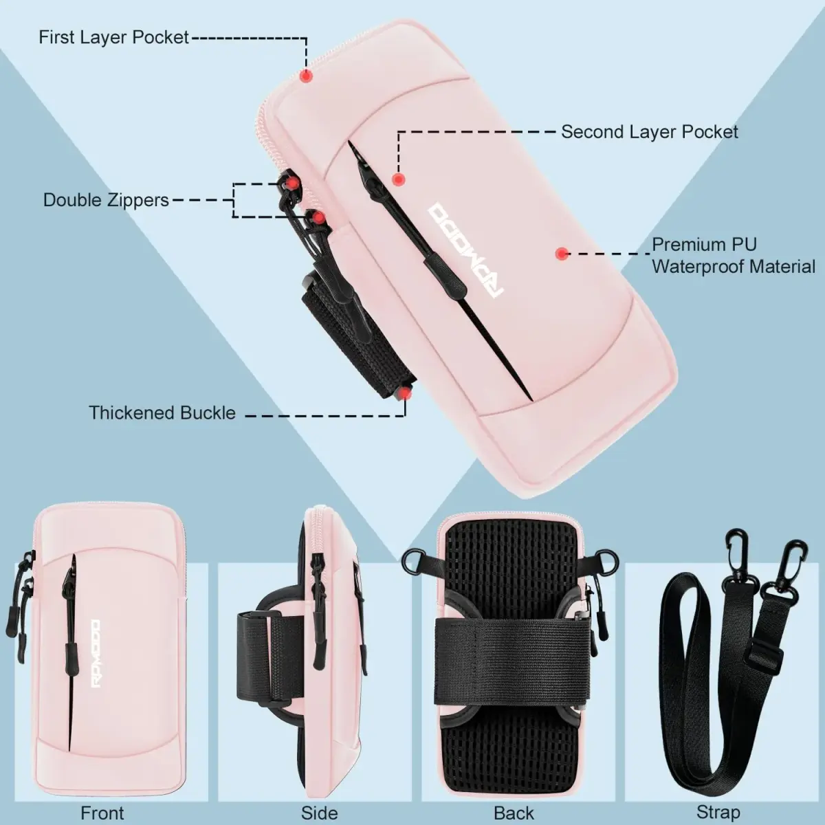 RDMODO Arm Phone Holder & Crossbody Bag 2-in-1 Pink 19cm (7.5 Inch) | Universal Running Pouch for Phones up to 7.5 Inches - view 2