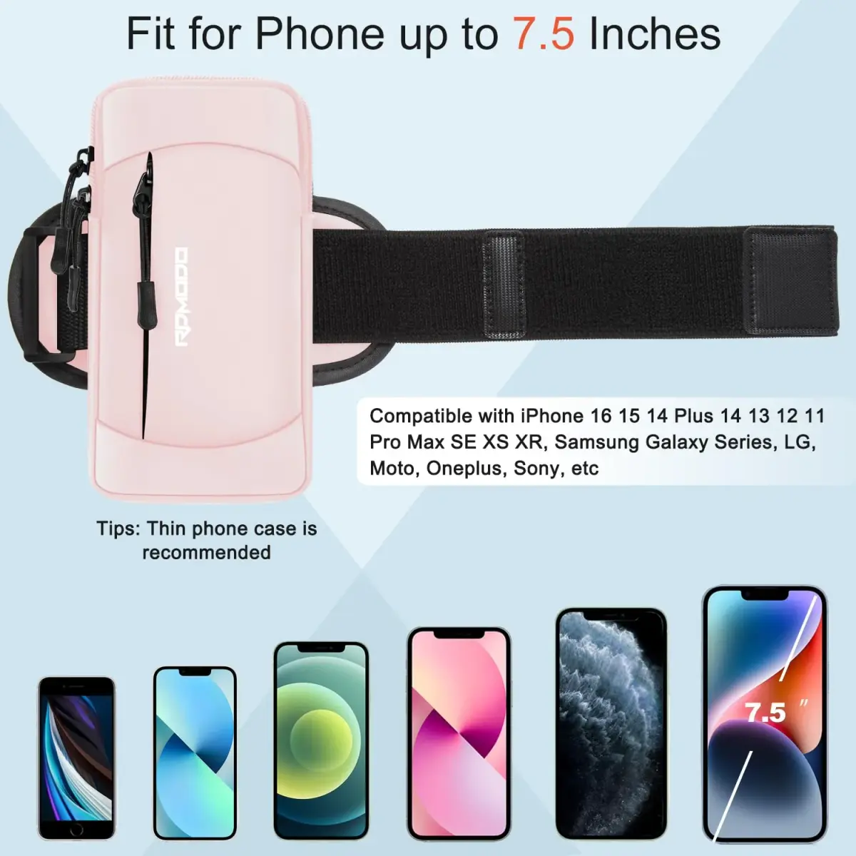 RDMODO Arm Phone Holder & Crossbody Bag 2-in-1 Pink 19cm (7.5 Inch) | Universal Running Pouch for Phones up to 7.5 Inches - view 3