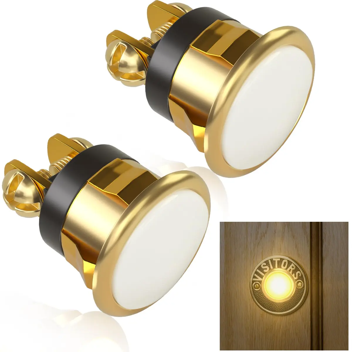 Sankoly 2 Pack Lighted Doorbell Button | Elegant Wired Door Bell Switch with Yellow LED (0.63-inch hole) - main product image