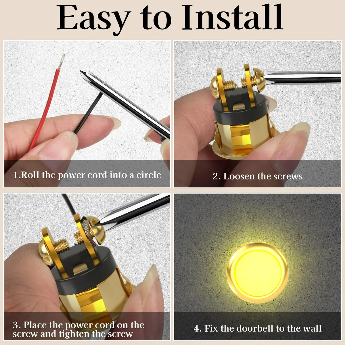 Sankoly 2 Pack Lighted Doorbell Button | Elegant Wired Door Bell Switch with Yellow LED (0.63-inch hole) - view 4
