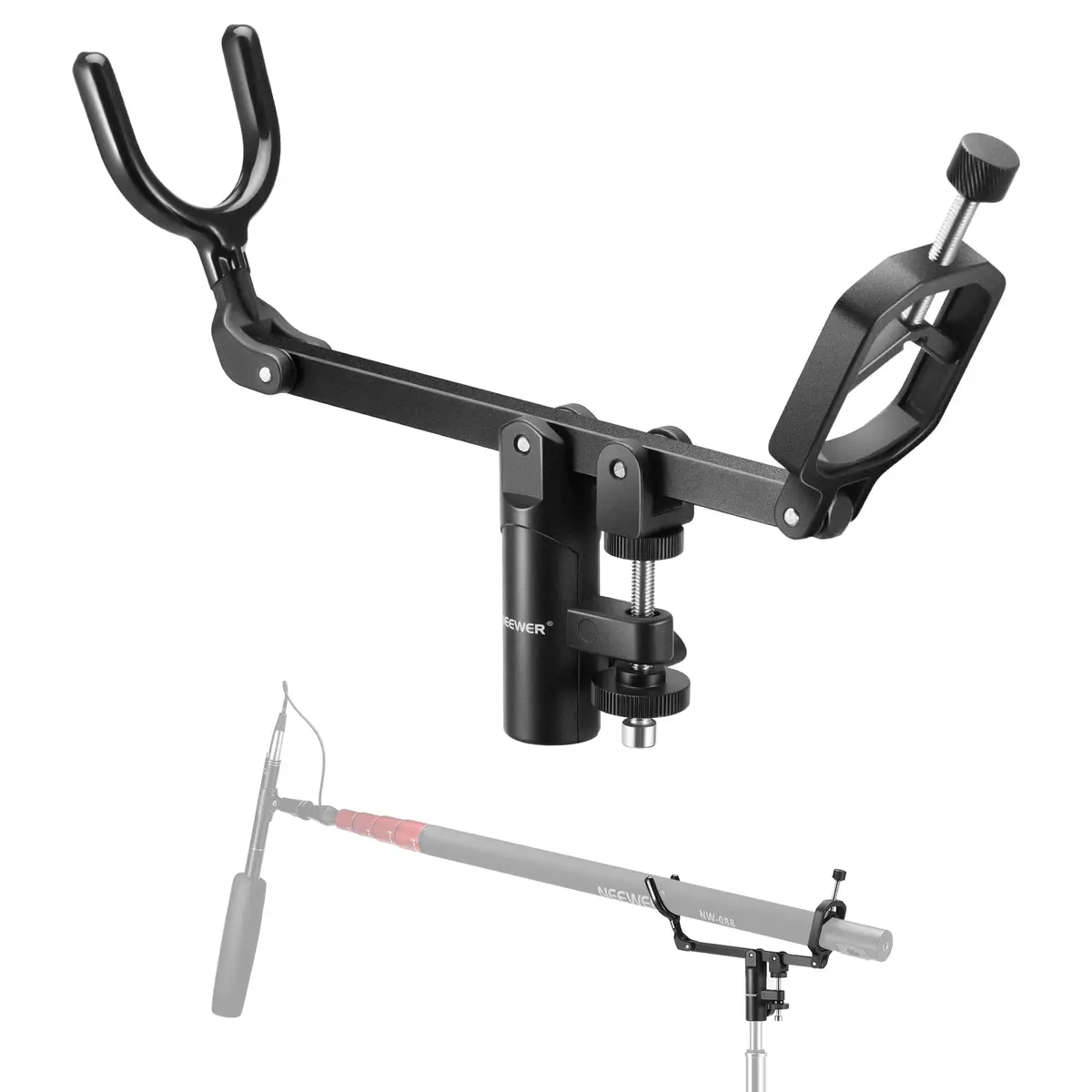 NEEWER Mic Boom Pole Support Holder with 5/8" Stud for Light Stand Boom Arm | Adjustable Aluminum Support - main product image