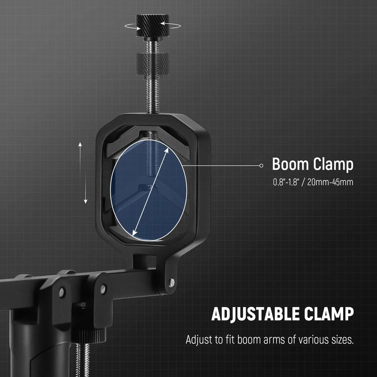 NEEWER Mic Boom Pole Support Holder with 5/8" Stud for Light Stand Boom Arm | Adjustable Aluminum Support - view 5
