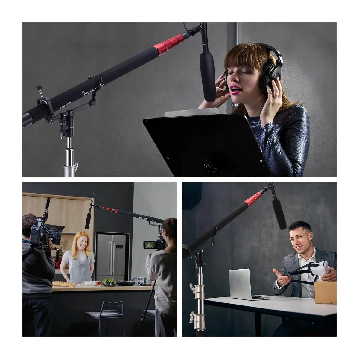 NEEWER Mic Boom Pole Support Holder with 5/8" Stud for Light Stand Boom Arm | Adjustable Aluminum Support - view 7