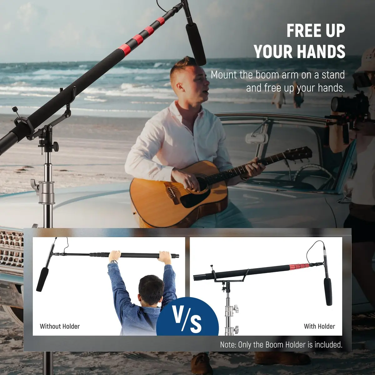 NEEWER Mic Boom Pole Support Holder with 5/8" Stud for Light Stand Boom Arm | Adjustable Aluminum Support - view 2