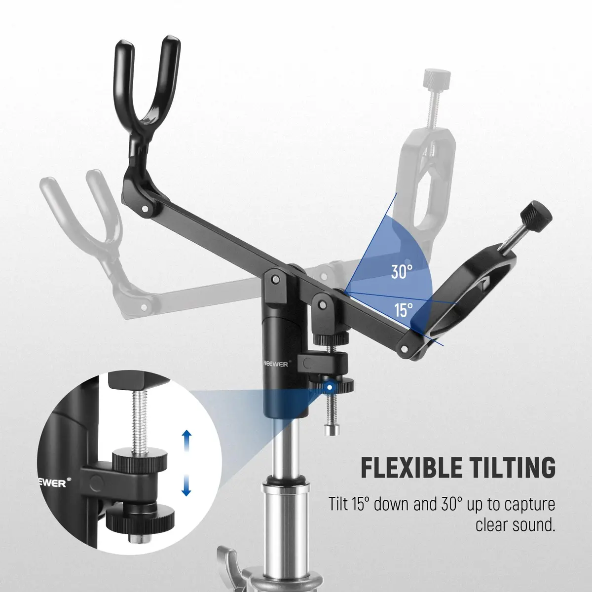 NEEWER Mic Boom Pole Support Holder with 5/8" Stud for Light Stand Boom Arm | Adjustable Aluminum Support - view 4