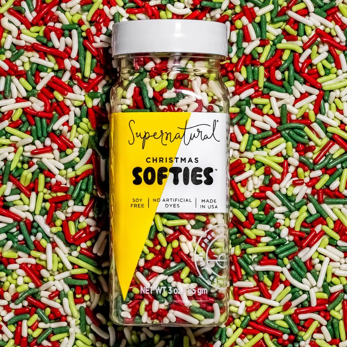 Supernatural Christmas Softies Sprinkles, Dye-Free, Vegan Holiday Mix 3oz | Plant-Based Colors & Vegan Ingredients - main product image