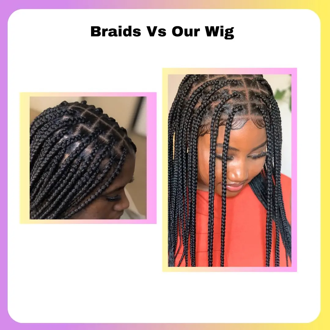 Wow Braids Box Braid Wig - Knotless Braided Wigs for Black women, with 360 glueless Full Swiss Lace Cap, & Human Baby Hair Frontal, Synthetic Long Neat African Handmade Braiding - 18 inch/Black | Realistic & Comfortable - view 5