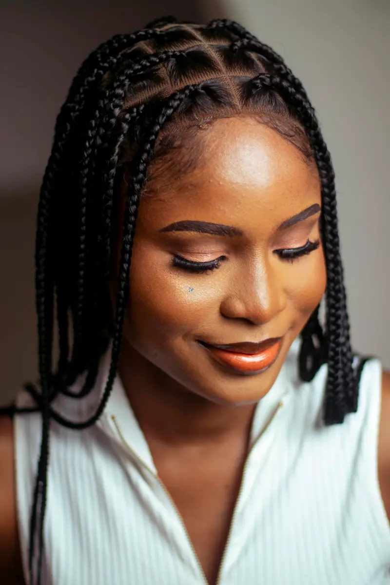 Wow Braids Box Braid Wig - Knotless Braided Wigs for Black women, with 360 glueless Full Swiss Lace Cap, & Human Baby Hair Frontal, Synthetic Long Neat African Handmade Braiding - 18 inch/Black | Realistic & Comfortable - view 7