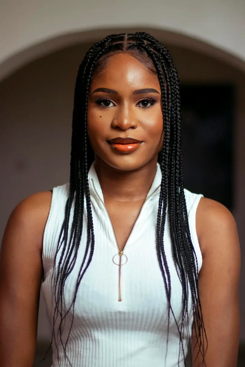 Wow Braids Box Braid Wig - Knotless Braided Wigs for Black women, with 360 glueless Full Swiss Lace Cap, & Human Baby Hair Frontal, Synthetic Long Neat African Handmade Braiding - 18 inch/Black | Realistic & Comfortable - view 8