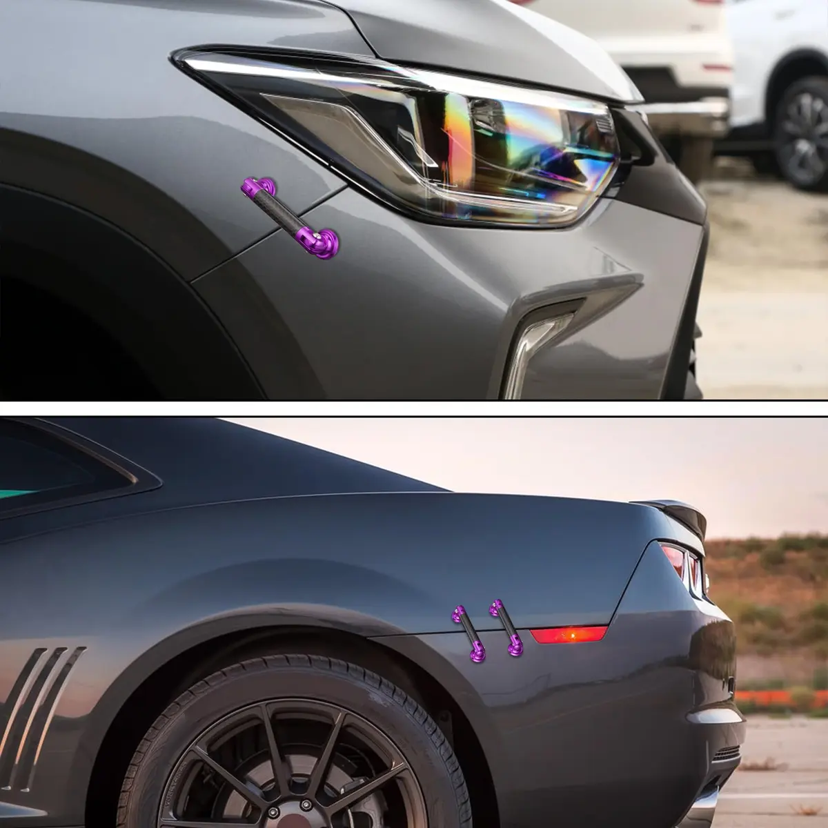 TOMALL Car Adjustable Bumper Support Strut Rod 45mm | Universal Aluminum Carbon Fiber Purple - view 5